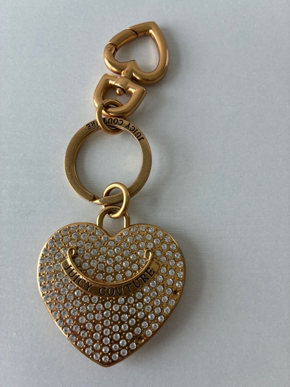 Juicy Couture Gold Crystal Pave Heart Key & Card Holder Charm